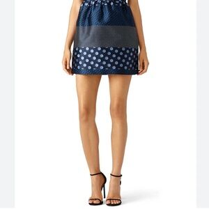 RED Valentino Navy and Light Blue Polka Dot bubble Mini Skirt